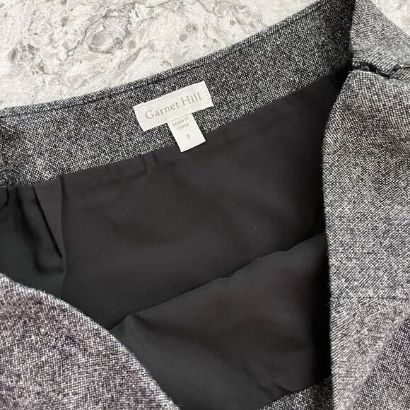 Garnet Hill Wool Skirt Womens 2 Gray Tweed Back Zip Career Minimal Classic Slit - Picture 3 of 8